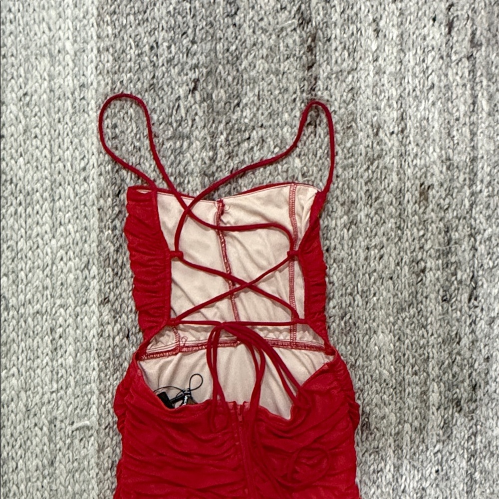 Elegant Red Ruched Dress - Picture 5 of 5